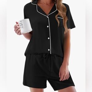Black Women's Pajama Set with White Trim